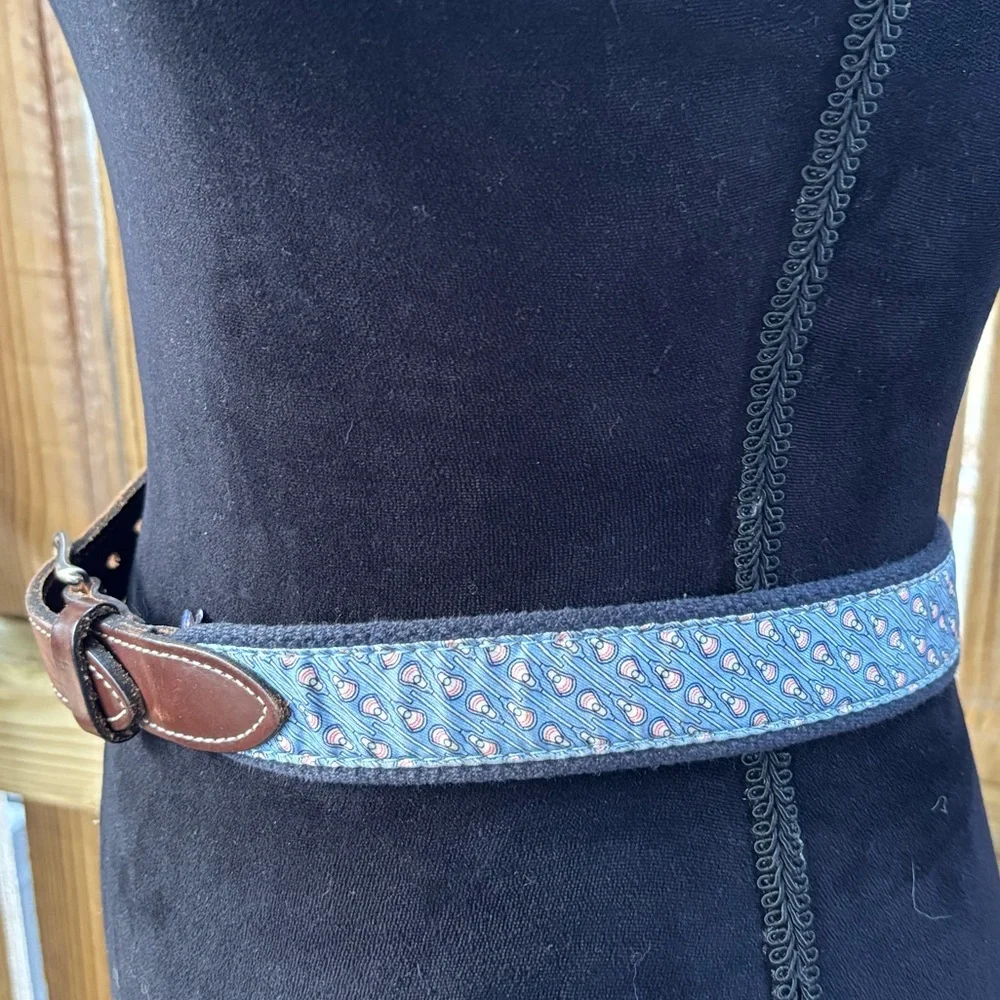 Vinyard Vines Blue Lacrosse Leather & Silk Ribbon on Cotton Web Belt 26